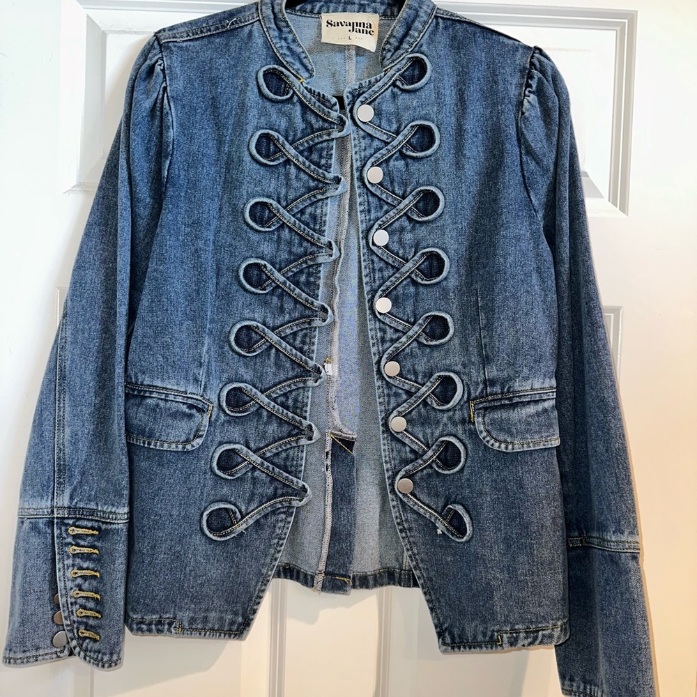 Savanna Jane Blue Denim Jacket with Unique Button Design